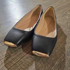 Alfani Step N Flex Womens Black Square Toe Gold Hardware Ballet Flats 7.5M